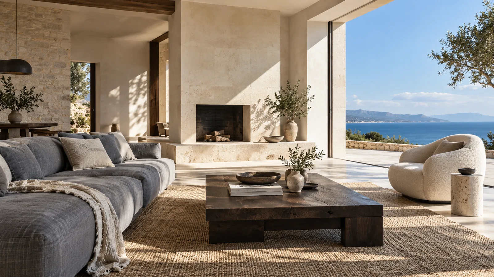 Living room with open sea views