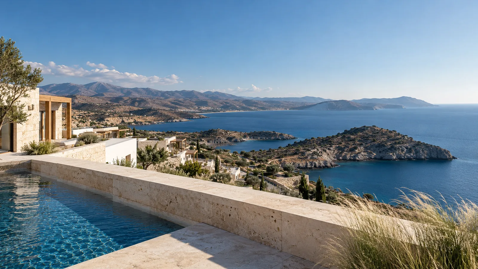 Mediterranean sea-view panorama from an imagined coastal hillside